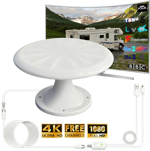 Outdoor RV TV Aerial, 720° Omni‑Directional Outdoor Aerial for Smart Tv, Digital Tv Aerial Outdoors with Freeview HD Long Range Reception, For Attic/Camping/RV/Boat (RV686)