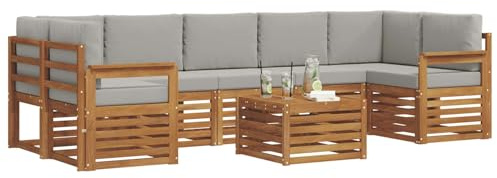 vidaXL Sofagarnituren 8 pcs Natürlich und Hellgrau Massivholz Akazie, Elegantes Garten-Sofa, modernes Lounge-Set für draußen, langlebige Terrasse, gemütliche Sitzmöbel