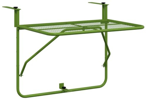 Mhdvray Mesa plegable para balcón, 60 x 40 cm, mesa colgante para balcón de acero para barandilla y terraza, mesa auxiliar que ahorra espacio y estantería para plantas con revestimiento E, verde