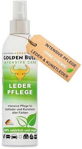 Golden Bull® Lederpflege Spray intensiv 250ml [VEGAN - OHNE Chemie] Natürliches Leder Kunstleder Pflegemittel für werterhaltende Pflege von Ledersitz, Ledercouch, Autositz, Sofa, Lederjacke & Schuh
