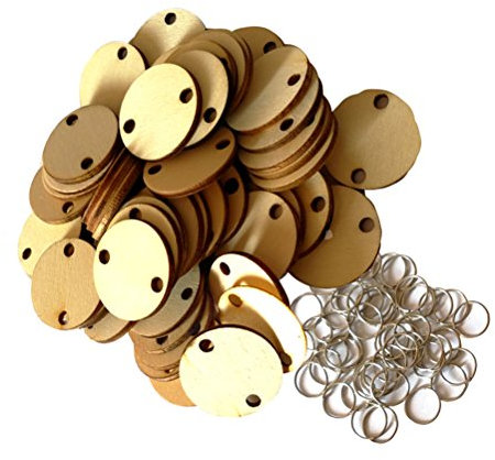 VORCOOL 100 Teile Treibholz Scheiben aus Holz mit Löchern und 100 Teile Ringe aus Eisen