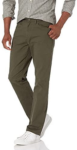 Amazon Essentials Pantalon Chino Stretch Confortable à 5 Poches Coupe Droite Homme, Vert Olive, 33W / 32L