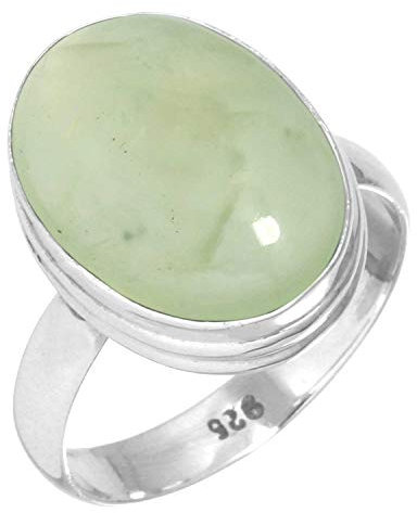 Jeweloporium Grün Echt Prehnit 925 Silber Ringe für Frauen Edelstein Handgefertigt Silber Ringe Größe 54(17.2) Valentinstag - Geschenk Cocktail Schmuck