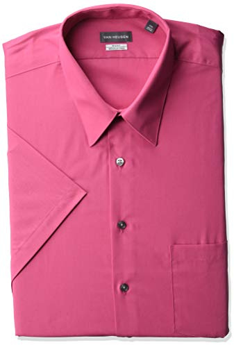 Van Heusen Men's Tall Short Sleeve Poplin Solid Big Fit Dress Shirt, Desert Rose, 19 Neck
