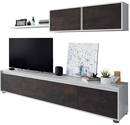 Habitdesign Mueble de Salon Moderno, Modulos de Comedor, Modelo Alida, Acabado en Blanco Artik y Oxido, Medidas: 200 cm (Ancho) x 43 cm (Alto) 41 cm (Fondo)