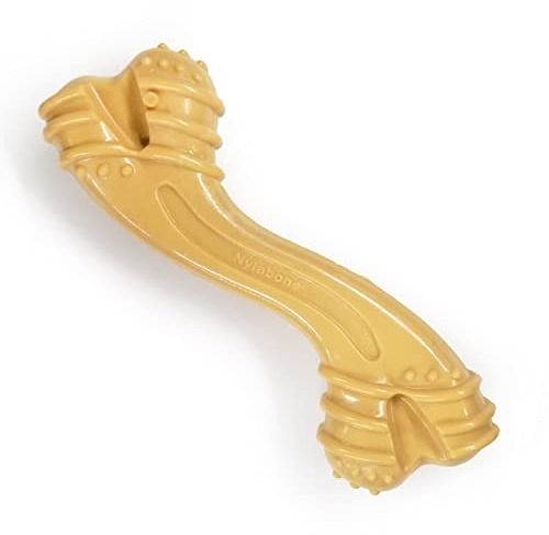 Nylabone Extreme Tough Dog Chew Toy Curvy Bone, Cleans Teeth, Peanut Butter Flavour, Large, for Dogs Up to 23 kg