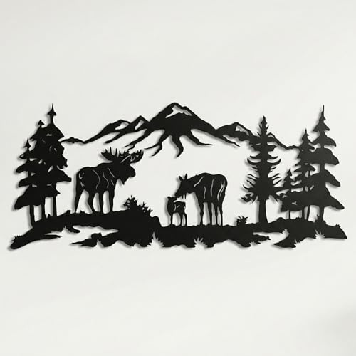 DEKADRON Wanddekoration aus Metall, Elch und Baum, Naturdekoration, 100 x 44 cm (B x H)