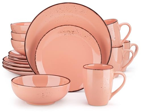 vancasso Tafelservice Set, Navia Geschirrset aus Steingut, 16 teilig Kombiservice, Vintage Aussehen, Natur Design