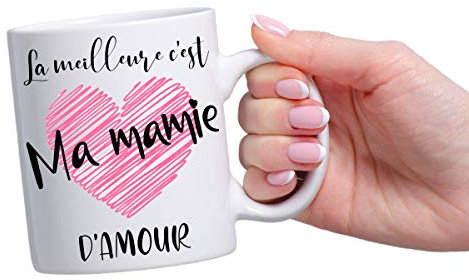 Mug personnalisé La meilleure c'est ma mamie d'amour – Annonce de grossesse ou cadeau original | Option mug magique | 325ml (Mamie)