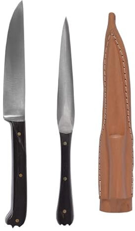 Battle-Merchant - Mittelalter Essbesteck aus Edelstahl inkl. Lederetui, ca. 18 cm, Horngriffe