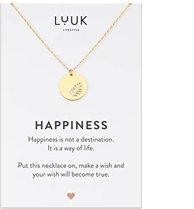 LUUK LIFESTYLE Edelstahl Halskette mit Anhänger für Damen, filigraner Schmuck, Glücksbringer, Freundschafts Kette, Geschenk für Frauen & Mädchen, Blatt I Pflanzen I Münze, gold
