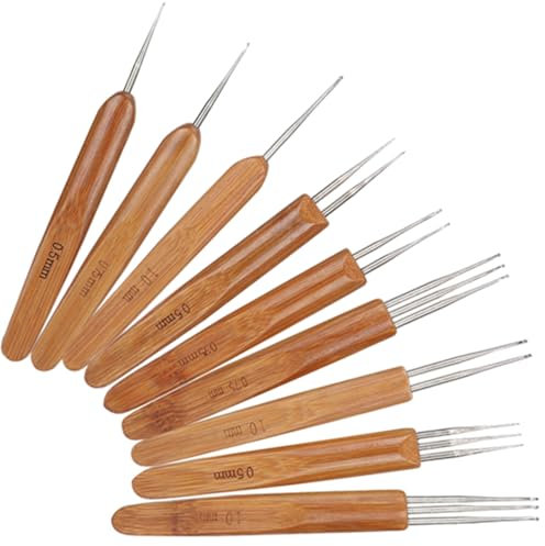 Garosa 9PCS Dreadlocks Crochet Hooks Set Extensiones de Cabello de bambú Crochet Tejer Agujas Dreadlocks Interlock Needle Tool Trenza Herramienta para Tejer el Cabello