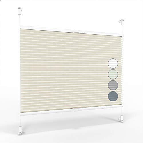 ALOHA Plissee ohne Bohren Klemmfix Faltrollo Plisseerollo Blickdicht Sonnenschutz Jalousie für Fenster & Tür (Creme / 110x130cm / Breite x Höhe)