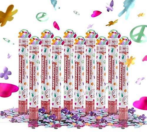 Party Factory 10 Party Popper, 40 cm, Flower Power, Konfettiregen für Hochzeit, Geburtstag oder Silvester