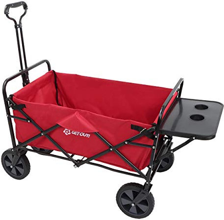 Get Out! Wagon Cart in Red - Foldable Wagon for Storage Multi-Use Utility Wagon with Side Table and Handle