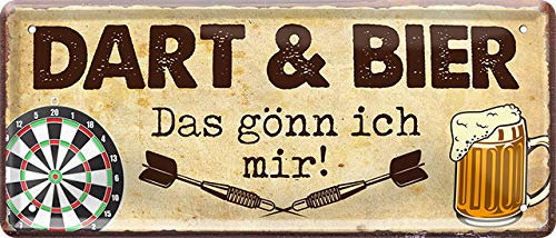 Lustiges Deko Blech-Schild Dart Dartspieler Pub Kneipe Bar Theke (28 x 12 cm, Dart und Bier, das gönn ich Mir 76)