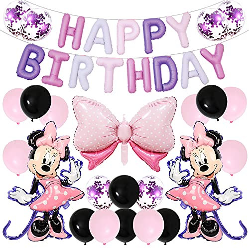 Minnie Themed Geburtstag Dekoration, Party Supplies Luftballons für Kinder Mädchen Birthday Celebration Mehrweg (Rosa)