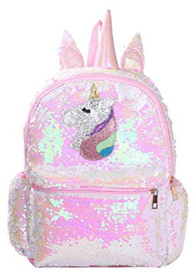 CALLARON Rosa glänzende Mädchen-Rucksack mit Pailletten-Einhorn-Design, bezaubernde Büchertasche, modische Reise- und Schultasche für Studenten und Mädchen, rose, 24X10X34cm