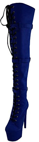 LEBE 17cm Tacchi Alti Stivali Alti alla Coscia con Punta Tonda e Plateau Stivali alla Moda a Spillo-Blue||41