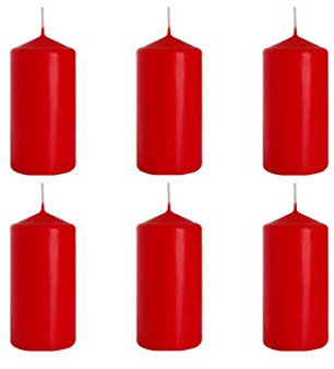 Stumpenkerzen Rot Säulenkerzen Blockkerzen, Durchmesser 6 cm, Höhe 12 cm, geruchsneutral, lange Brenndauer 38h, Set 6 Stück (1 Box)