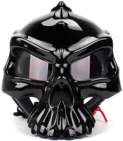 Motorrad Totenkopf Helm ECE Zertifiziert Vintage Erwachsene Open-Face Motorradhelme Retro Halbhelm für Roller Moped Herren und Damen Unentbehrlich für Motorradbegeisterte Black,M=57-58CM