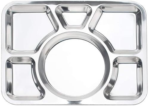 RSK Goods Stainless Steel 6 Compartment Thali, Food Serving Dinner Plate, Divided Dinner Tray/Lunch Container, Metal Plate, 1 Pc - 6 Sections (4)