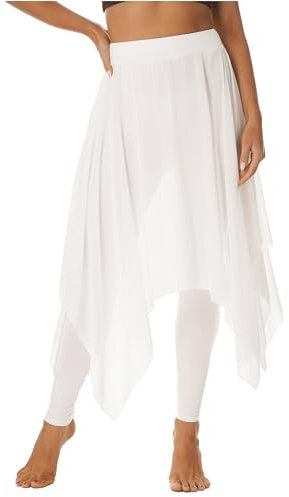 Alvivi Damen Rock Chiffon Hosenrock Asymmetrisch Rock Sommer Ballettrock Tanzrock mit Tight Leggings Ballerina Latein Yoga Gym Dancewear A Weiß L