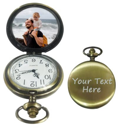 Personalized Pocket Watch Custom Pocket Watches Chain Vintage Quartz Pocket Watch with Photo Text Personalized Picture Watch Gift for Men Dad Husband