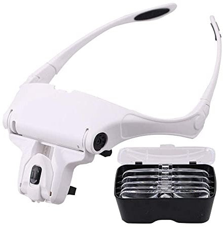 EUROXANTY Lupa Gafas con 2 luz LED Lupas Gran Aumento Leer, Extensiones de Pestañas, Reparación de Joyería, Gafas Lupa Visera, 5 Lentes Intercambiable 1X,1.5X,2X,2.5X,3X,3.5X
