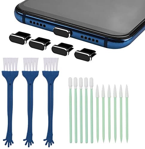 Cobee USB C Handy Reinigungsset, 17 teiliges Telefon Port Reinigungsbürsten Set Metall Anti Staub Stecker Telefon Lautsprecher Reinigungsbürsten Telefonhörer Reinigungsbürste (schwarz)