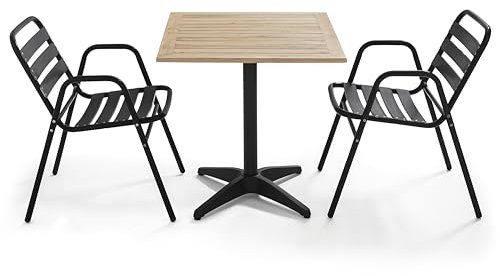 Oviala Gartentisch aus Holz und 2 Sessel aus Aluminium, grau