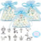 50 Stk Anhänger (10 Muster) + 50 Stk Organza Beutel Gastgeschenke Organzasäckchen für Kommunion Konfirmation Taufe Party Geschenk Geburtstag Gäste Geburt Deko Kommuniongeschenke (Hellblau)