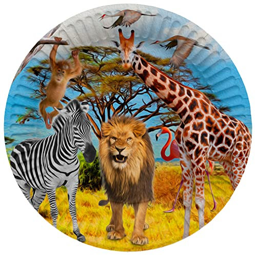 Folat 61934 Vajilla de fiesta Platos Fiesta Ø 23cm 8 piezas Safari - Platos de papel para Cumpleanos, Fiesta infantil, Despedida de Soltera, Compromiso, Boda, Aniversario