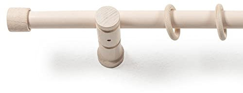 SN Deco - Stilgarnitur Gardinenstange Vorhangstange Cafiro, Holz, moderner Träger, 28 mm, 1-Lauf, Komplettset mit Ringen, 140 cm (Antikweiß)