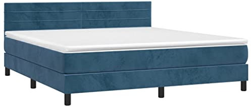 vidaXL Boxspringbett mit Matratze Doppelbett Polsterbett Bett Hotelbett Bettrahmen Bettgestell Lattenrost Schlafzimmerbett Dunkelblau 180x200cm Samt
