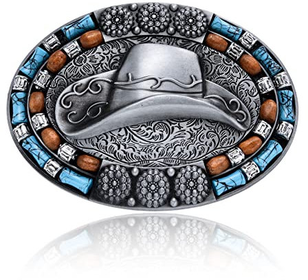 BBOTEN Western Texas Gürtelschnalle für Herren und Damen, Rodeo Patriotische Gürtelschnalle, Indianer Cowboy Gürtelschnallen, GRAU, Small