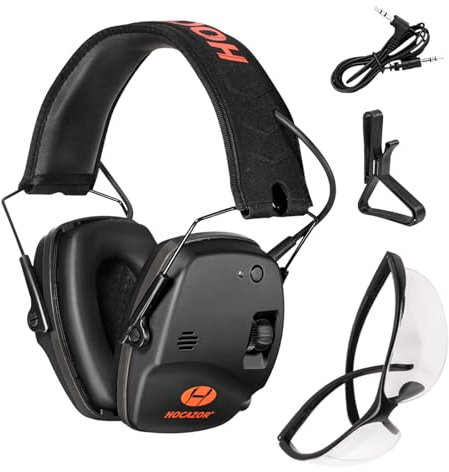 HOCAZOR Gehörschutz Schießsport Bluetooth 5.4 Electronischer Schiessen Gehörschutz, Einstellbare Aktiver Ohrenschützer Lärmminderung Klangverstärkung für Jagd Schießstand, SNR 28dB/NRR 23dB-Schwarz