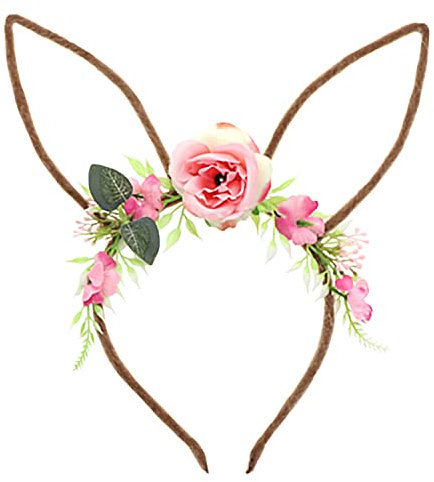 Hasen-Ohren Haarreif mit Blumen Ostern Kostüm-Zubehör Fasching Karneval Osterhase (Rosa)