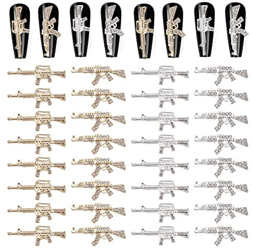 CRASPIRE Ciondoli per Unghie con Pistola 32 Pz 4 Stile 3D con Strass Accessori per Unghie Fai da Te Decorazione Artistica Creazione di Gioielli