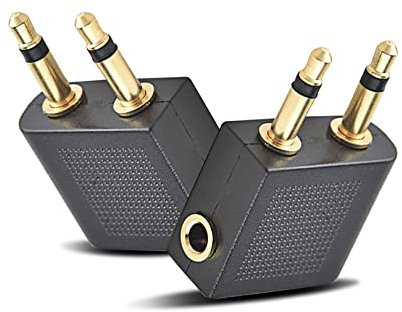 jeufun 2pcs Airplane Airline Flight Adapters for Headphones,Airline FlightAdapters,3.5mm Premium Golden Plated Airplane Flight Adapters/Converters for your Headphones,Earphones(BLACK)