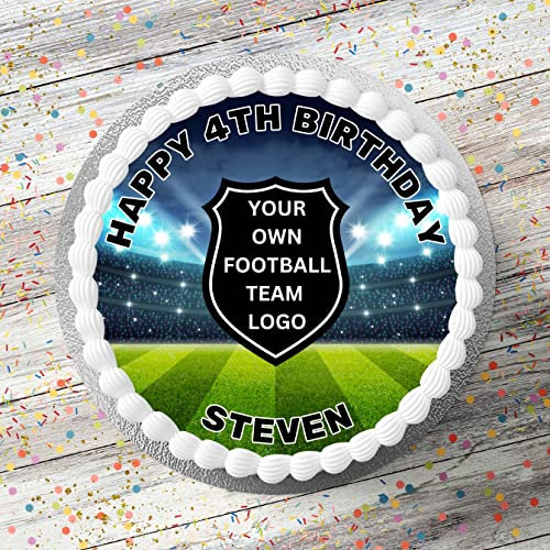 Your Football Club Logo Happy Birthday Personalised 7.5 Inch Edible Icing Cake Topper Decoration