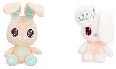 PEEKAPETS Petit Lapin Interactif + Lapin Blanc | Peluche Coucou Caché Amusante et Douce Qui Remue Les Oreilles et Émet des Lumières et des Sons, Jouet Cadeau pour Bébés