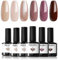 modelones Modelones Gel Nail Polish Set -6 Colors Nude Brown Gel Polish Set Skin Tones Neutral Pink Pearl Glitter Nail Polish Gel Soak Off Gel Nail Manicure DIY Nail Art Salon Home Gift