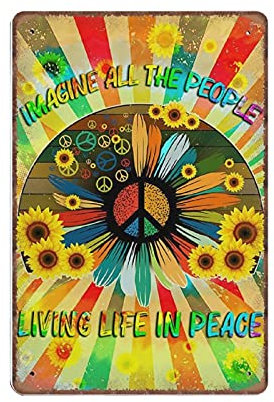 20 x 30 cm All The People Living Life In Peace Sonnenblume Dekor Poster Wandkunst Blechschild Dekor Metallschild Poster
