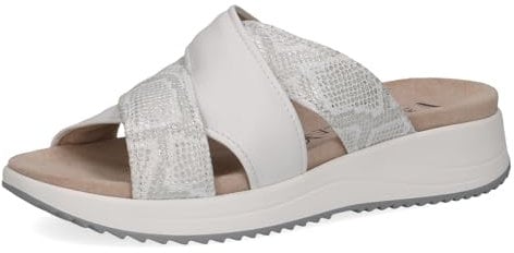 CAPRICE Damen Pantoletten aus Leder Glitzer, Weiß (White Comb), 38 EU