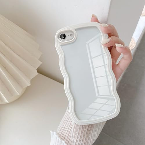 UEEBAI Case for iPhone 7/iPhone 8, Clear Case Cute Curvy Aesthetic Wave Wavy Frame Slim Fit Shockproof Phone Bumper Cover Translucent Soft Pretty Protective TPU Case for girls women - White