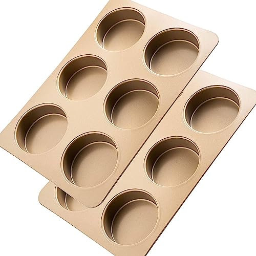 Yomvzake 2 Pack Hamburger Bun Pan, Nonstick Hamburger Bread Forms 4 Inch Cake Pan Mini Round Disc Pan for Baking Burger Buns English Muffin Whoopie Pies Muffin Top