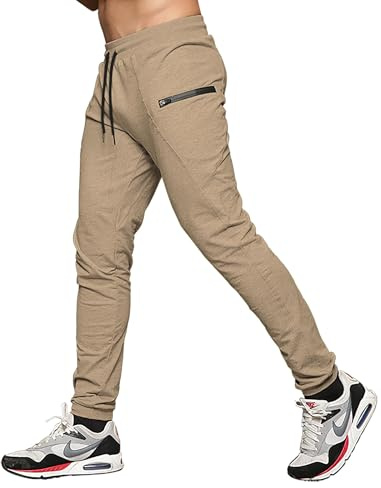 MAIKANONG Mens Slim Joggers Tapered Sweatpants Gym Workout Pants for Running Athletic Casual, Brown, Large
