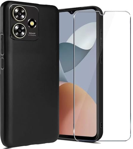 LYJERRY Handyhülle Schwarz hülle stoßfest für ZTE Blade A73 4G,1Pcs Hülle mit 1Pcs panzerglas,Schutzhülle Bumper Cover hülle silikon für ZTE Blade A73 4G Displayschutzfolie