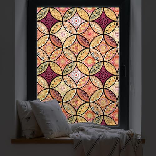 dktie Film brise-vue pour fenêtre - Opaque - Film décoratif en verre dépoli - Motif cercles - Autocollant statique sans colle - Réutilisable (orange, 44,5 x 200 cm)